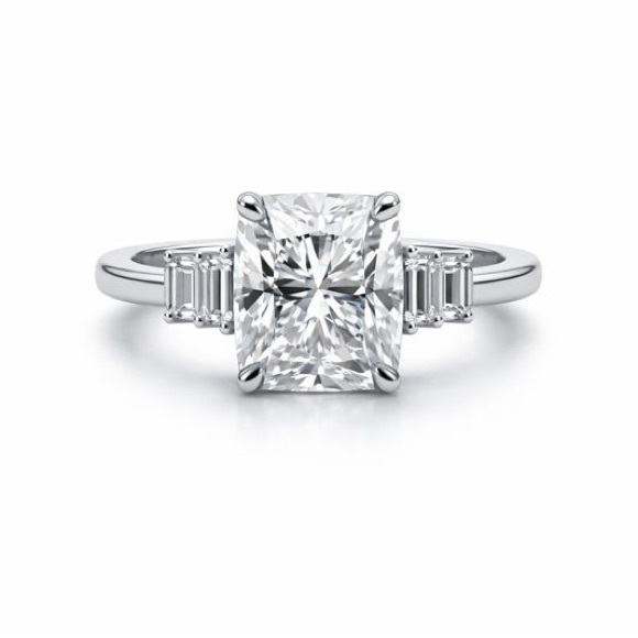 Venus and Vulcan Jewelry - 5.63 CT Moissanite Diamond Cushion Cut with Baguettes Ring